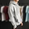 Men Hoodie Solid Color Ribbed Cuff Autumn Winter Drawstring Warm Sweatshirt for Daily Wear