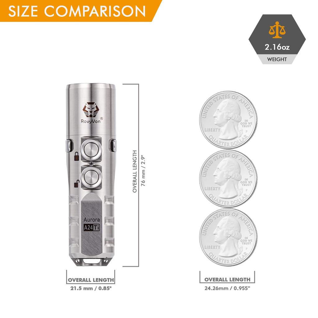 RovyVon Aurora A24 G2 Titanium LED Flashlight, 1000 Lumens Pocket Flashlight with Lockout Mode, Rechargeable EDC Flashlight with 7 Modes, Waterproof F