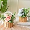 With Lace Decoration Handle Natural Rattan Storage Basket Wedding Girls Flower Basket Wicker Hand Weaving Crafts