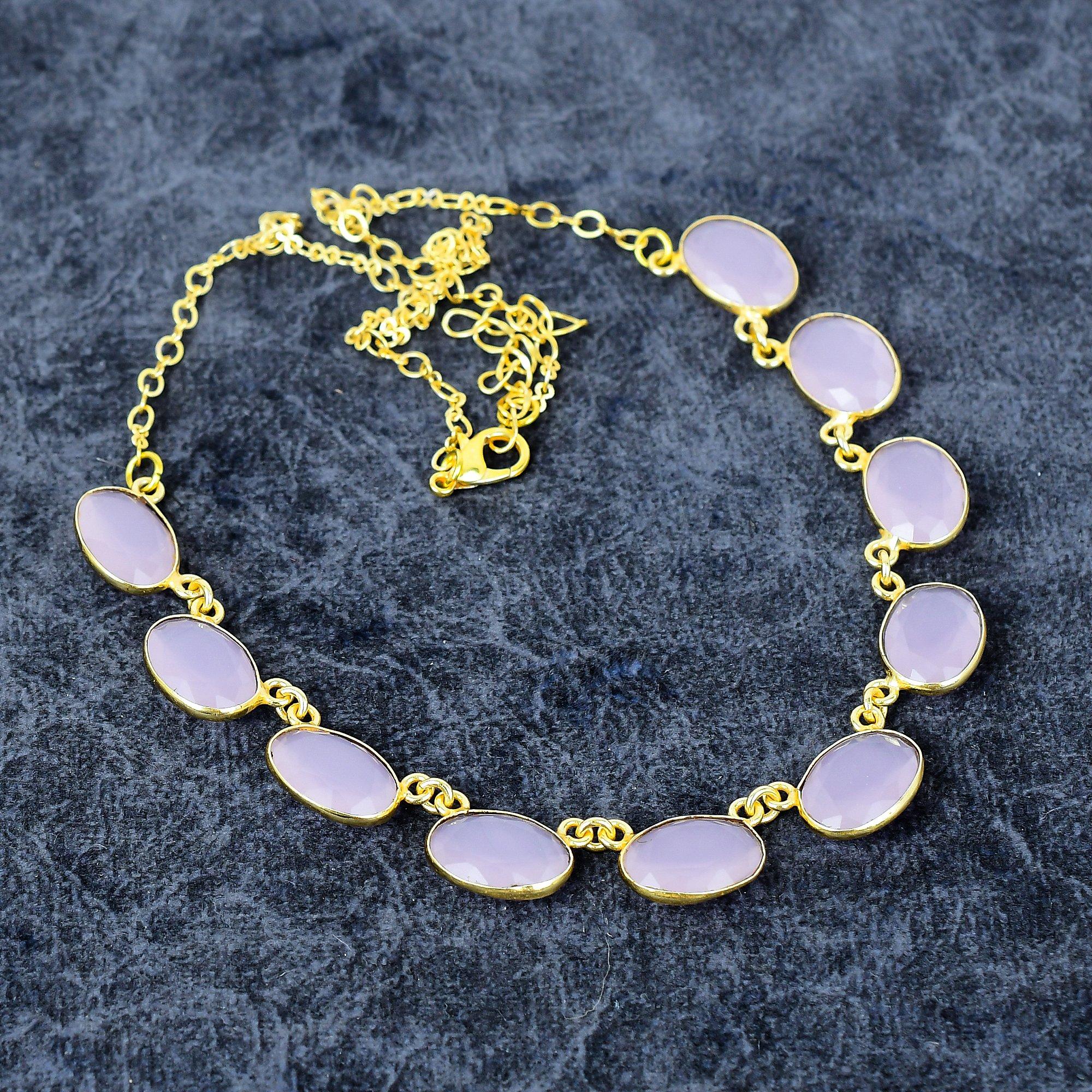 

Pink Chalcedony Gemstone Handmade 925 Sterling Silver Jewelry Necklace 20 M-3000