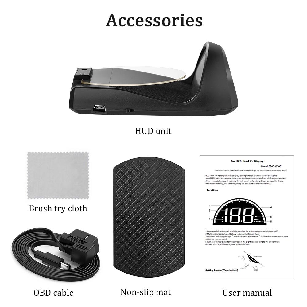 

ZQKJ C700 Автомобильный HUD OBD2 Head Up Display Цифровой спидометр Автомобильный проектор для лобового стекла Измеритель температуры воды Аксессуары для датчиков