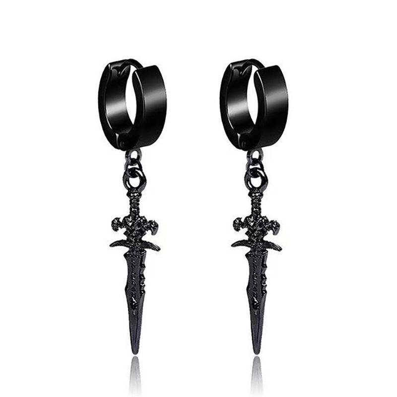 1 Pairs Stainless Steel Painless Ear Clip Earrings for Men Women Punk Sword Cross Black Non Piercing Fake Earrings Jewelry Gifts