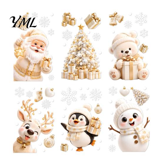 Festive Shop Window Decorations 6Pcs Christmas Clings, Xmas Reusable Double Sided Snowman Party Supplies Snowflake Clings for Home Decor Office
