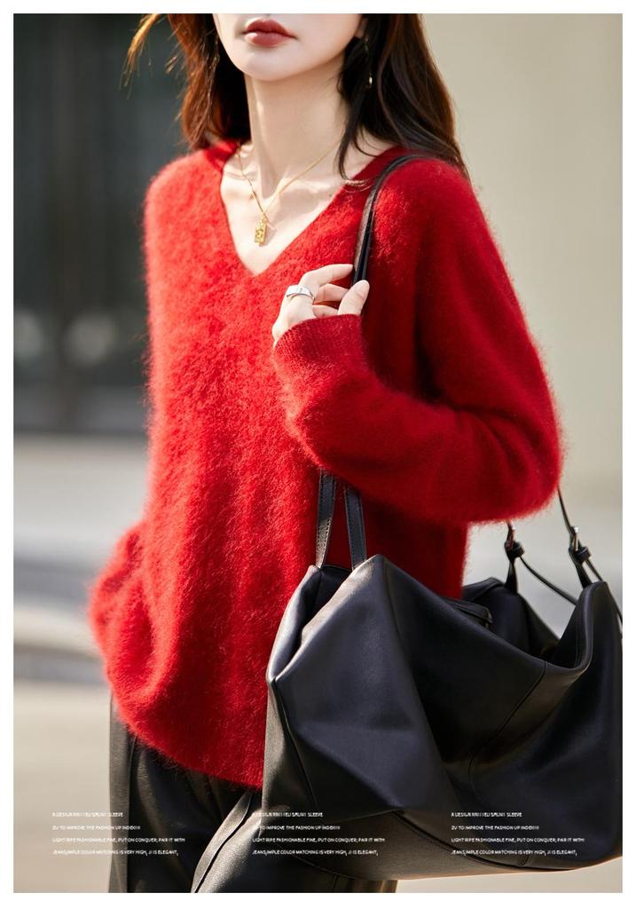 Autumn/Winter 2025 Cashmere Wool Knit V-Neck Women's Sweater