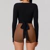 Hearuisavy Summer Women's Yoga Shirt Long Sleeve Sportswear Gym Breathable Quick Dry Sports Top Pilates Dance Ballet Wrap Tops