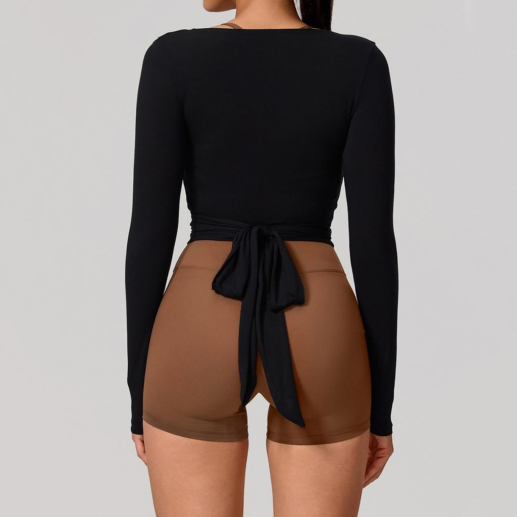 Hearuisavy Summer Women's Yoga Shirt Long Sleeve Sportswear Gym Breathable Quick Dry Sports Top Pilates Dance Ballet Wrap Tops