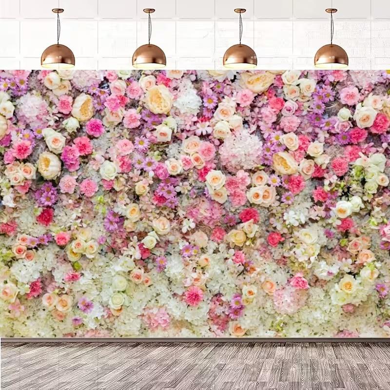 2D Lush Pink & Cream Flower Background Cloth for Wedding & Bridal Events Photo Booth Prop