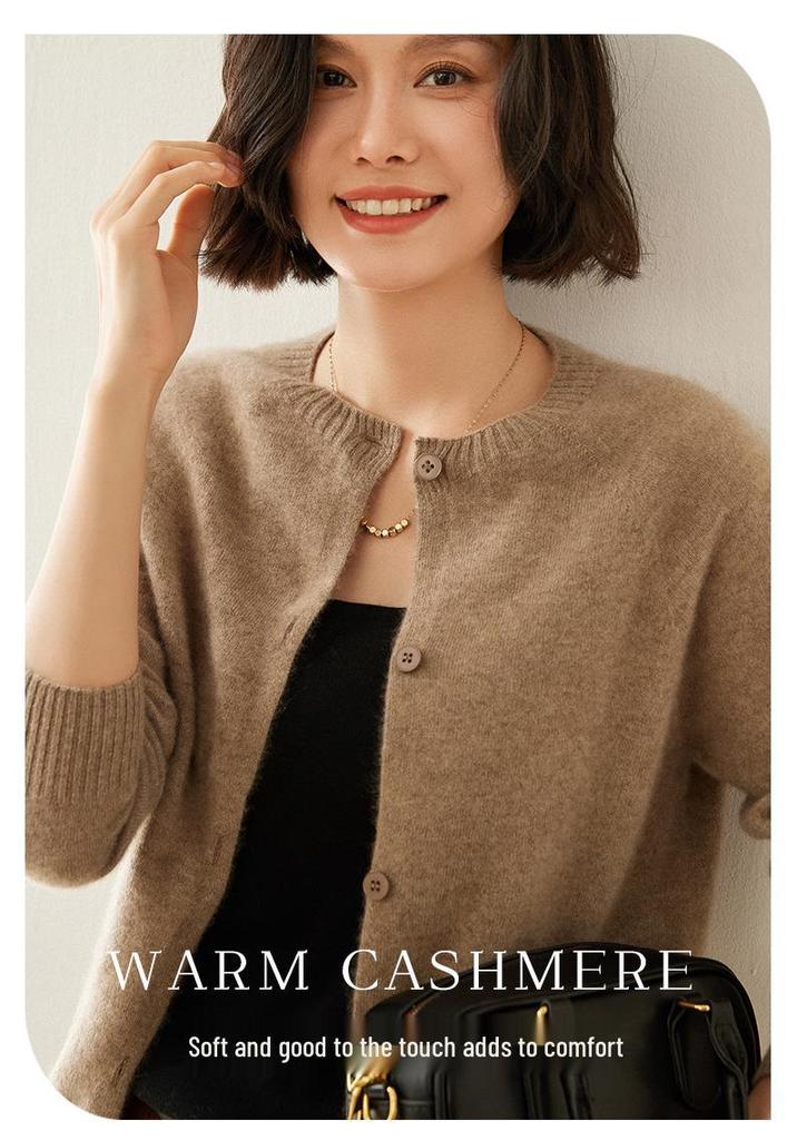 2024 Women's Round Neck Cashmere Cardigan Sweater - Autumn/Winter Loose Knitwear Coat