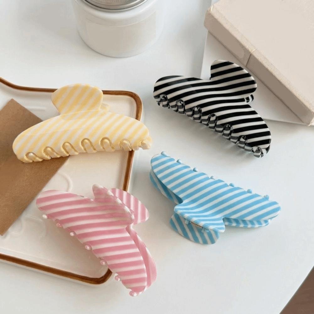 Fashion Korean Style Striped Hair Claw Headwear Geometry Acetate Claw Clip Crab Clip Large Acetic Acid Shark Clip Girls