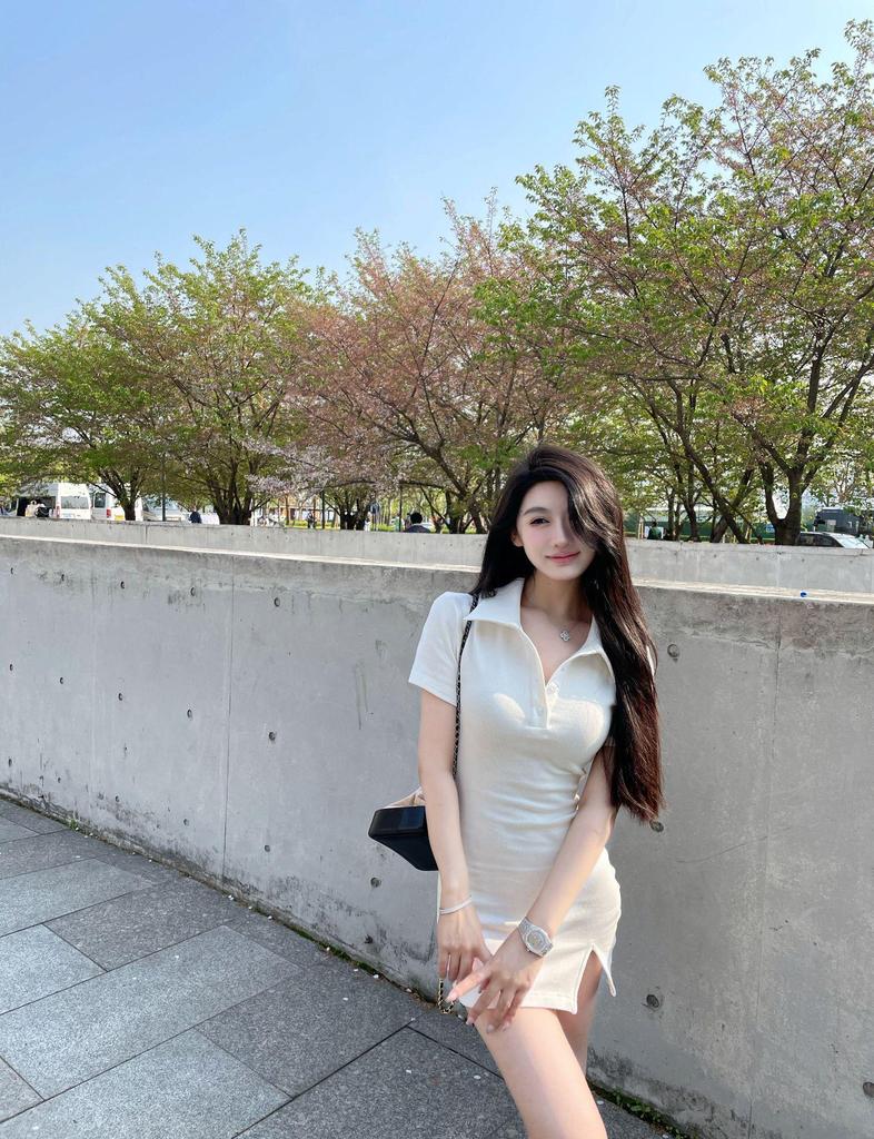 2022 Korean Slim Fit Polo Collar Bodycon Dress for Petite Sizes