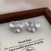 20 Temperament Versatile Earrings Simple Beige Flower Zircon Stud Earrings Women'S Niche Light Luxury High-End Earrings