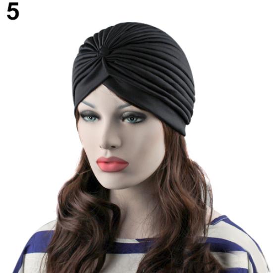 Modische Damen Indischer Stil Dehnbar Plissiert Turban Hut Kappe Kopfwickel Bandana