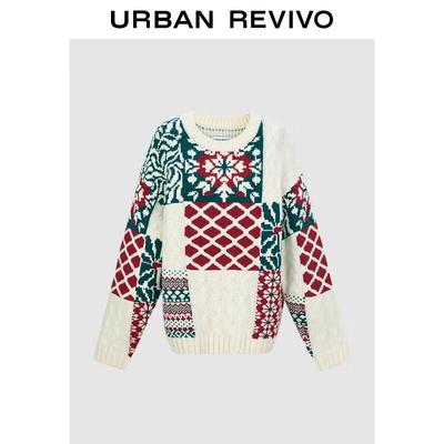 UR Women's Relaxed Fit Color-Block Jacquard Knit Sweater