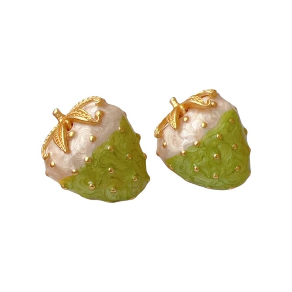 Dainty Strawberry-shaped Earrings Elegant Metal Stud Earrings Sweet Strawberry Earring Seaside зелёный