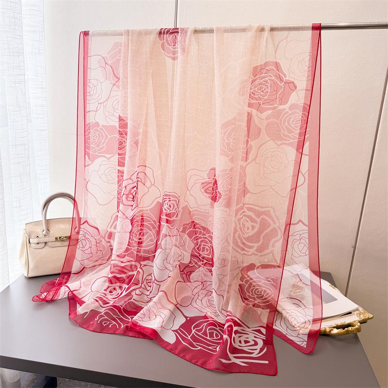 Orange Mengqi Encryption Yourou Gauze Printing Spring and Summer Silk Scarf Large Long Scarf Travel Shawl Sunscreen Women's Scarf Headscarf