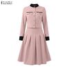 ZANZEA Women Long Sleeve Blouse and A-line Skirts Casual Two Piece Suit Sets