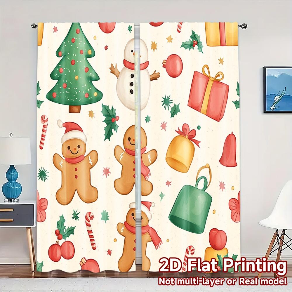

2pcs,Curtains Christmas Cute Elements (3) Print Popular Curtains Yarn Curtains Art Deco Festive Use for Semi-Transparent Living 52.50×116.00 CM 2pcs