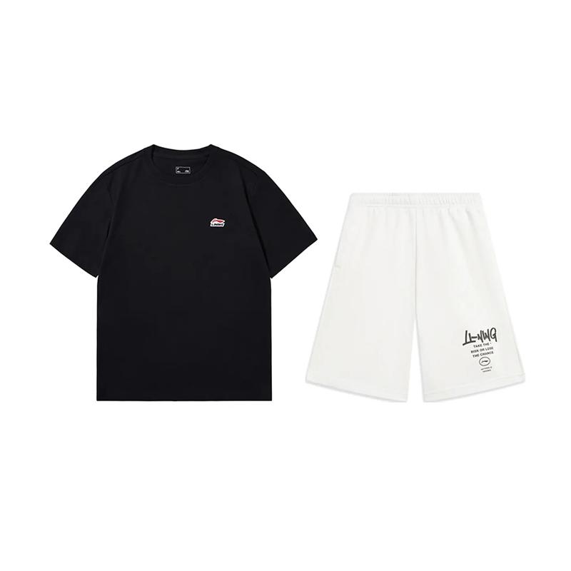

Li-Ning Plain Simple Fashion Comfortable Versatile Round Neck Pullover Short Sleeve T-Shirt Casual Sports Set Unisex Tops AHSU801-2+AKST593-7 S