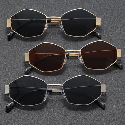 2025 Hochwertige polygonale Metall-Sonnenbrille für Damen: UV-Schutz, Gesichtsstraffung, Street Style