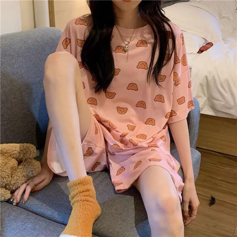 Summer Women's Pajamas Cute Cartoon Short Sleeved Set Loose Spring and Autumn Style Outerwear Home Wear