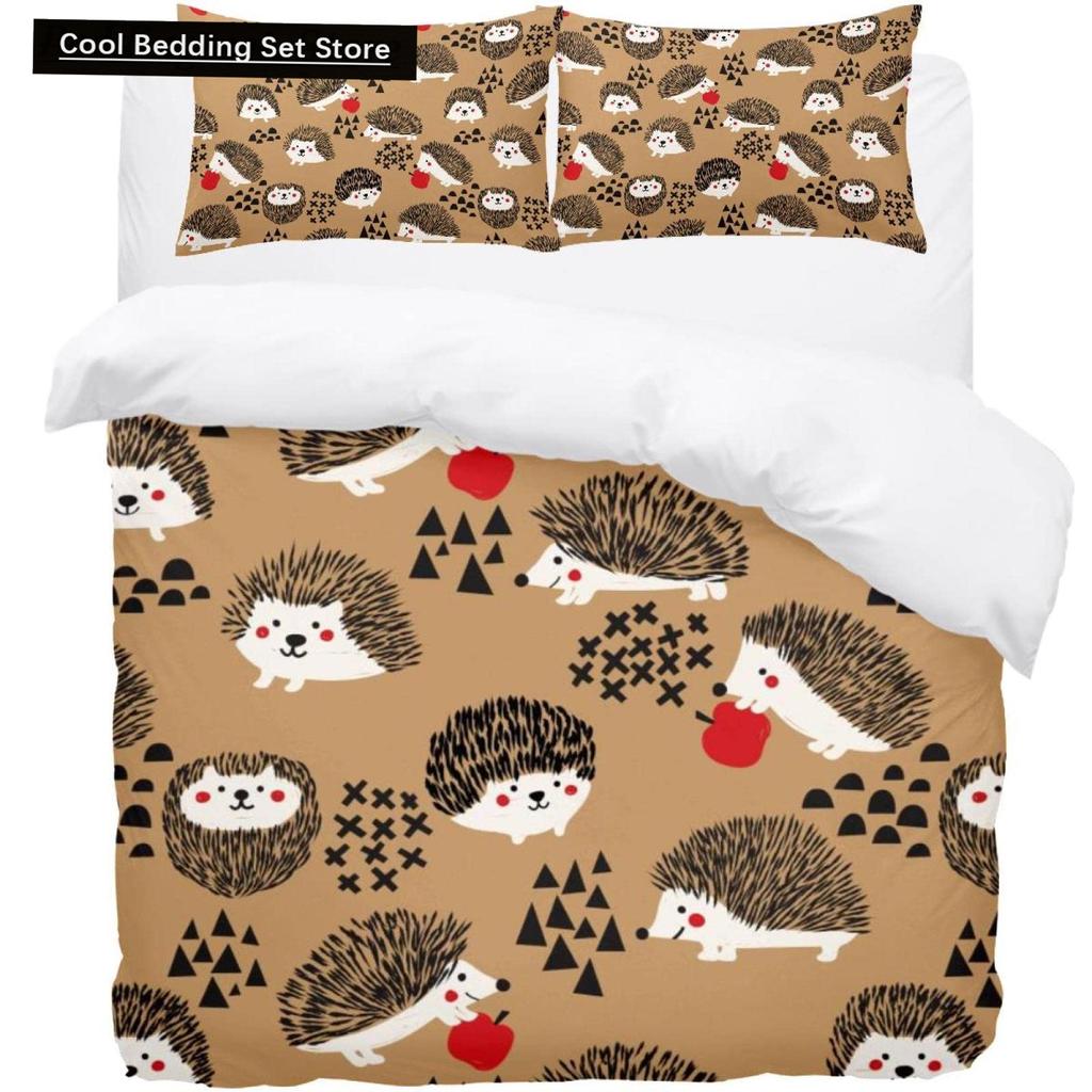 Cartoon Hedgehog King Queen Duvet Cover Rainbow Iridescent Bedding Set For Kids Girls Boys Starry Sky Animal 2/3Pcs Quilt Cover