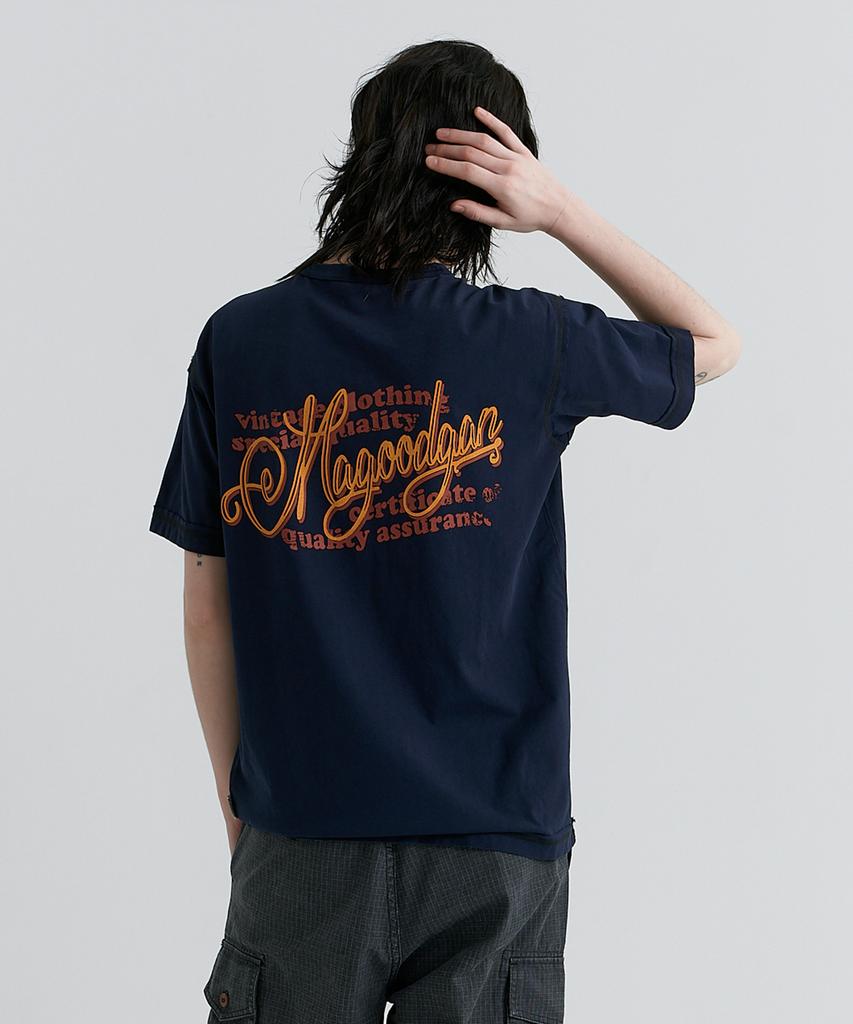 MAGOODGAN Swagber 3594 Vintage Clothing Semi-Overfit Navy Short Sleeve Tee