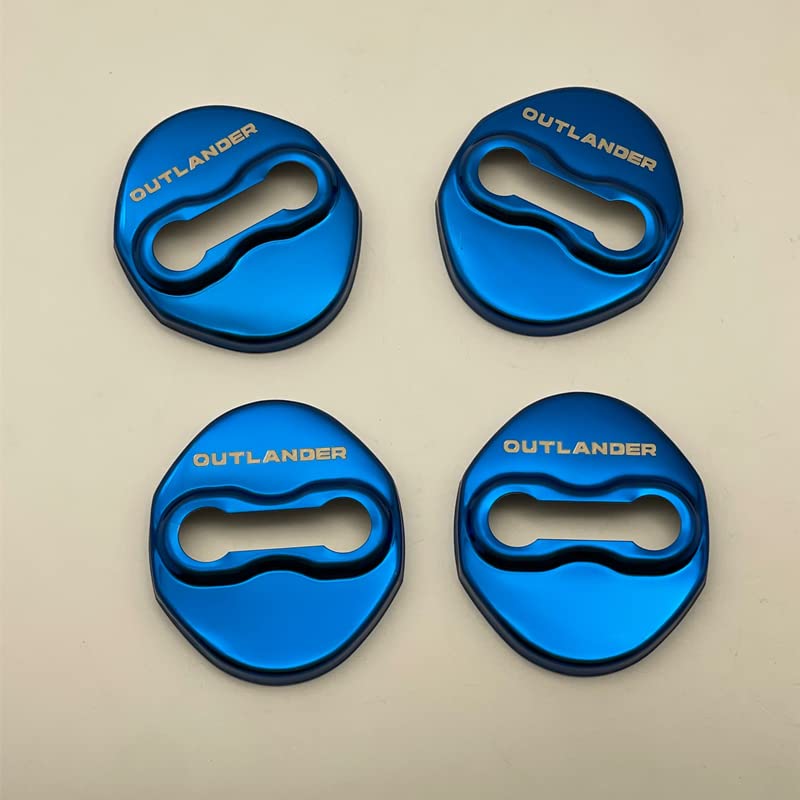 TADOKAPATU 4-Piece Stainless Steel Striker Door Lock Cover Set for New Mitsubishi Outlander (Blue) - Easy Installation