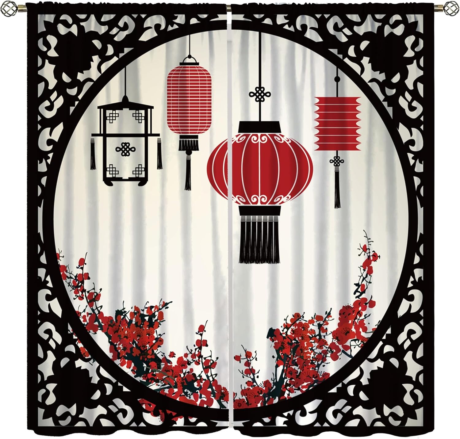 

Азійські Штори Вінтажні Червона Слива Вишня Китайські Традиційні Палацові Ліхтарі Віконні Декорації Штори для Дівчат Лі 100*130 HOOK 1pcs
