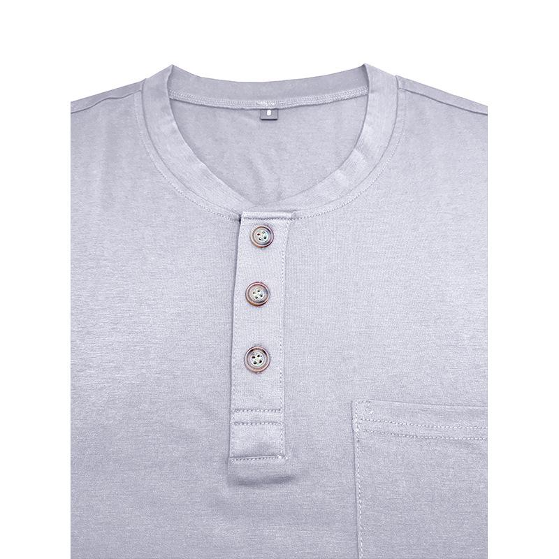 Camiseta Henley de Manga Corta para Hombre de Verano de Color Sólido - Estilo Europeo y Americano