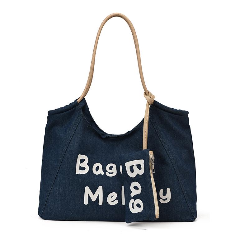 Canvas Striped Tote Bag - Women's College Style Handbag & Shoulder Bag