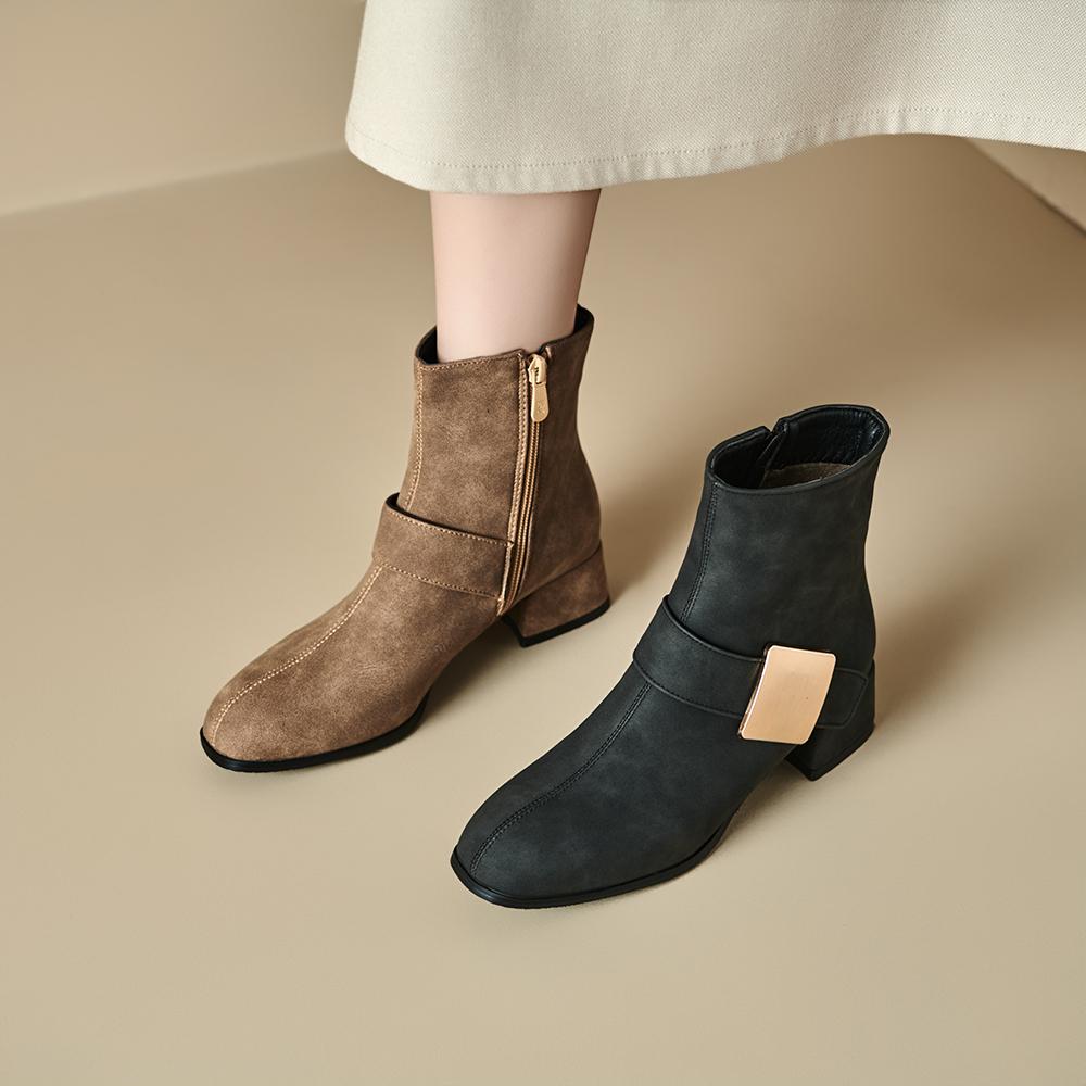 Schwarz Braun Damen Stiefeletten Runde Zehenpartie Mittelhoher Blockabsatz Kleine Große Größe 32 48