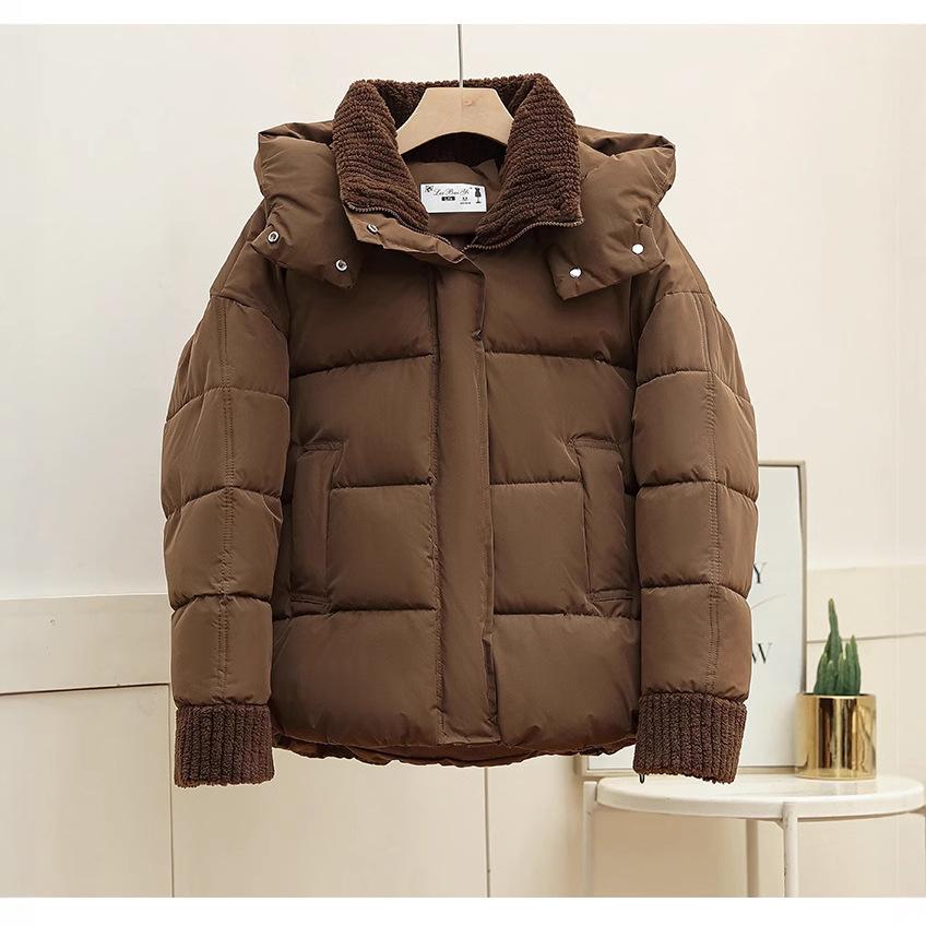 Splicing Cotton Clothes Women's Short Cuffs Splicing Lamb Wool Splicing 2025 New Winter Jacket