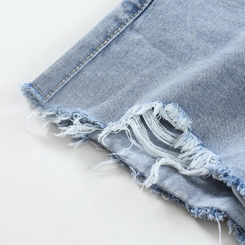 Classic and Minimalist Fashion Versatile Broken Holes Female Summer High Waist Thin Thin Section Loose A-line Denim Shorts Individuality Trendiness