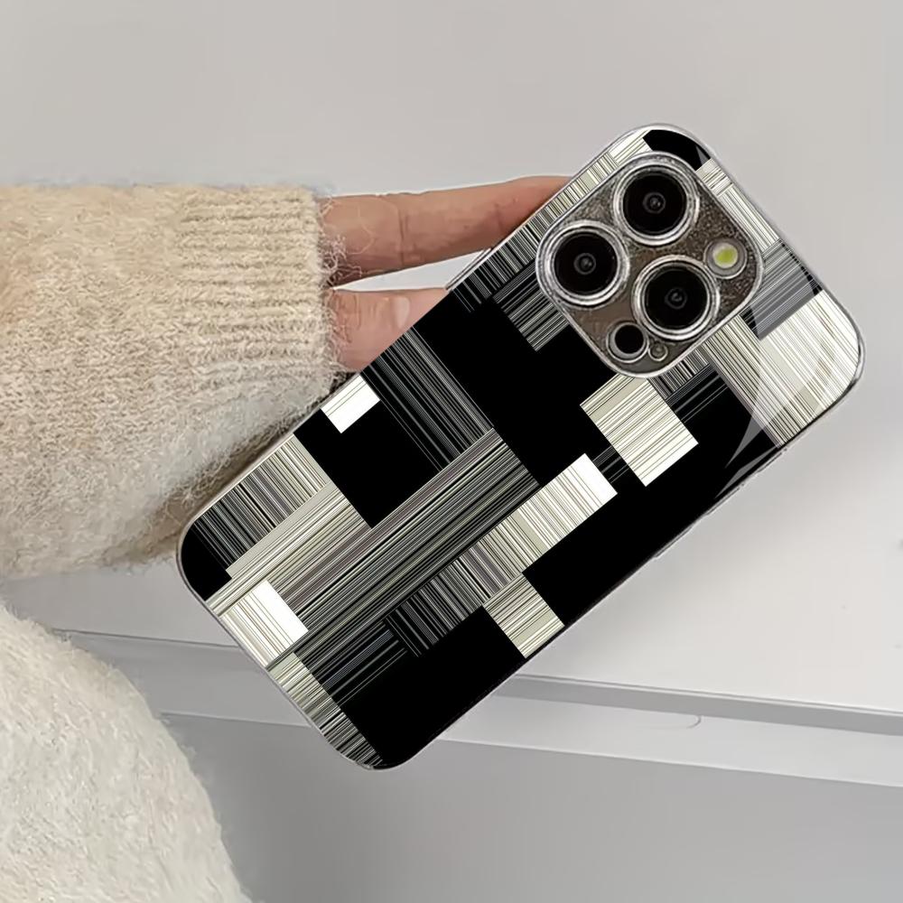 Schwarz-Weiß-Streifen Mode Handyhüllen carcasa Smartphone Glas Handyhülle für iPhone 17 16 15 14 13 12 pm Pro Plus fundas