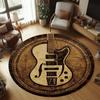 Guitar Rug, Round Music Carpet Machine Washable Non-Slip Doormat, Themed Floor Mat for Kid Bedroom Living Room Entrance