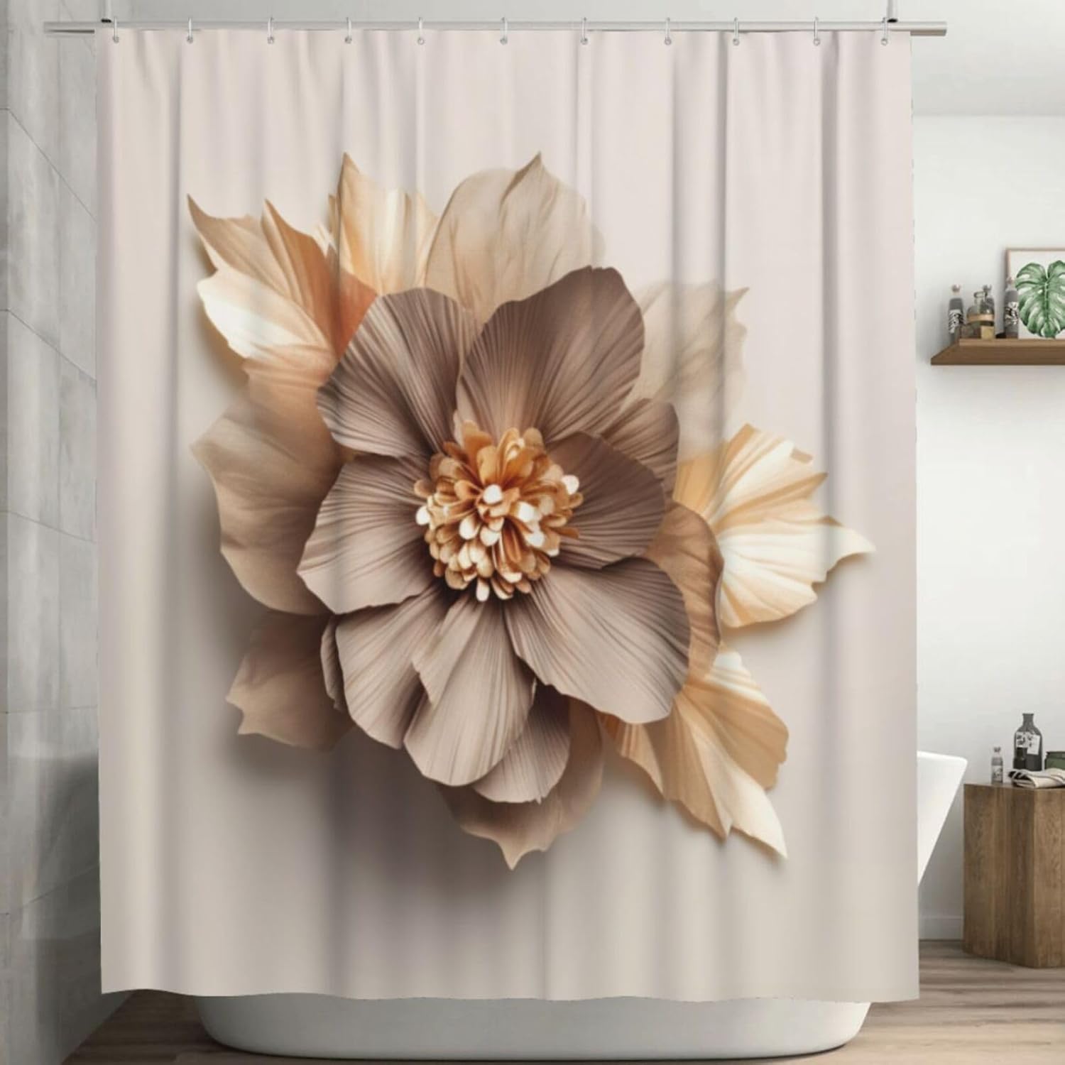 

Коричнево-золотая цветочная шторка для душа, темно-серая абстрактная в стиле бохо, минималистичный водонепроницаемый декор для ванной с крючками W120xH180cm