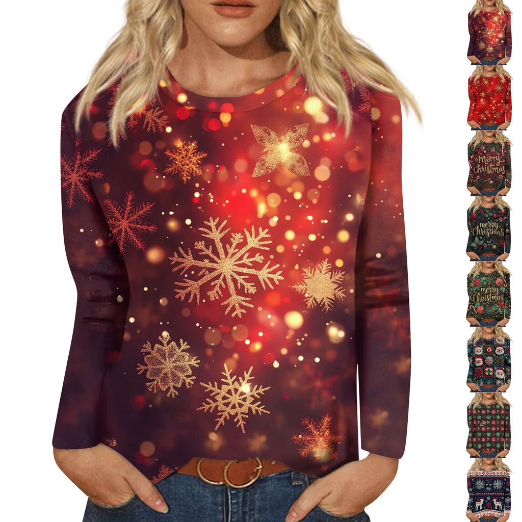 Women's Fashion Casual Long Sleeve  Print Round Neck Top