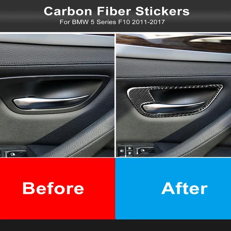 Carbon Fiber Interior Car Interior Door Handle Decorative Frame Trim Cover Stickers For BMW 5 Series F10 2011-2017 Accessories