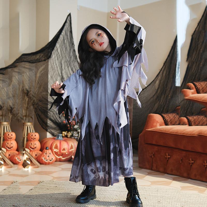 Halloweenské dětské kostýmy plášť plášť čarodějnice kostým Smrtky vtipné převleky výkonnostní kostýmy dětské oblečení