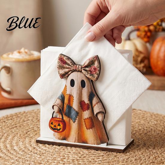 Cute Halloween Home Decor Wooden Napkin Holder Ghost Black Cat Decorative Tabletop Tissue Retro Farmhouse Tableware Dispenser Paper Towel Holder for
