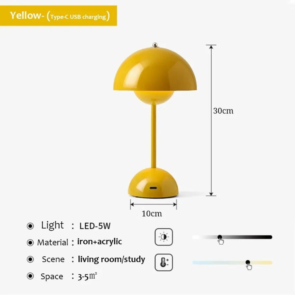 Neue wiederaufladbare LED-Pilz-Blütenknospen-Tischlampe Touch-Nachtlicht Dimmbar für Schlafzimmer Nachttisch Restaurant Cafe Decor Lightin