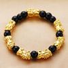Black and Red Agate Couple's Pixiu Bracelet Sand Gold Bracelet Gold-plated Hand Jewelry Beads for Men and Women