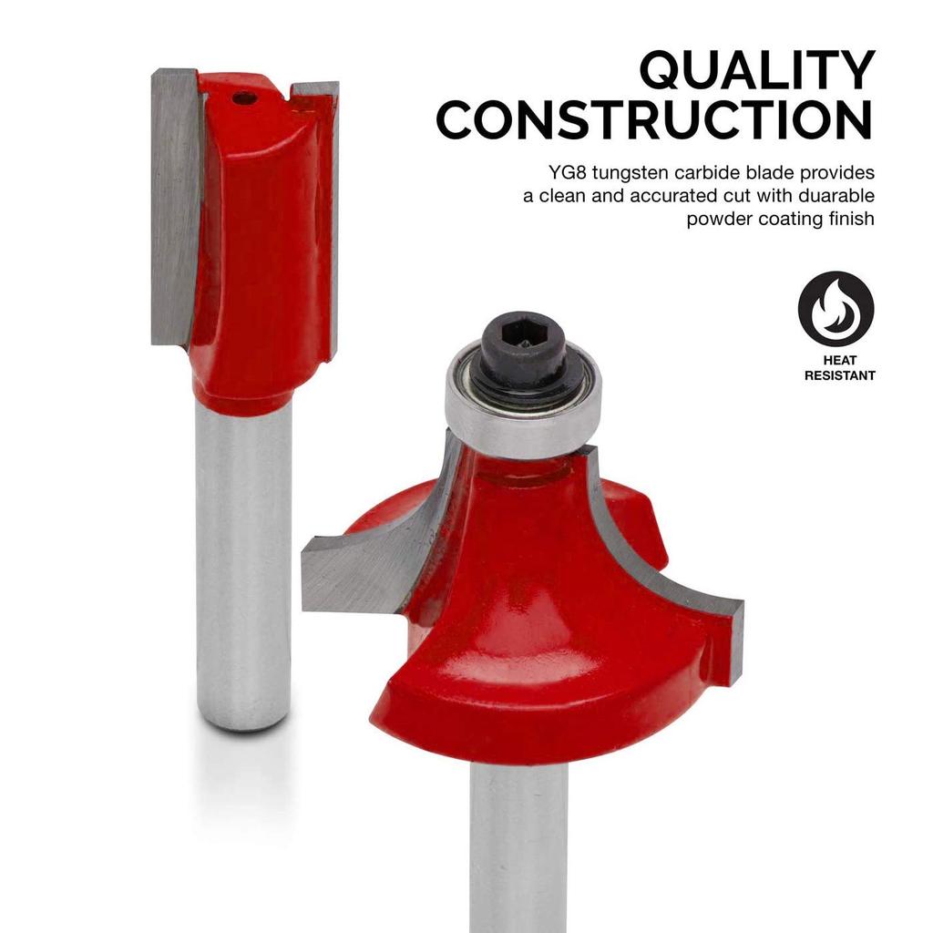 Carbide Tip Trimmer Router Bit Diameter Set Hard Carbon Steel 15 Types Red 6.00mm 6-Inch General-Purpose