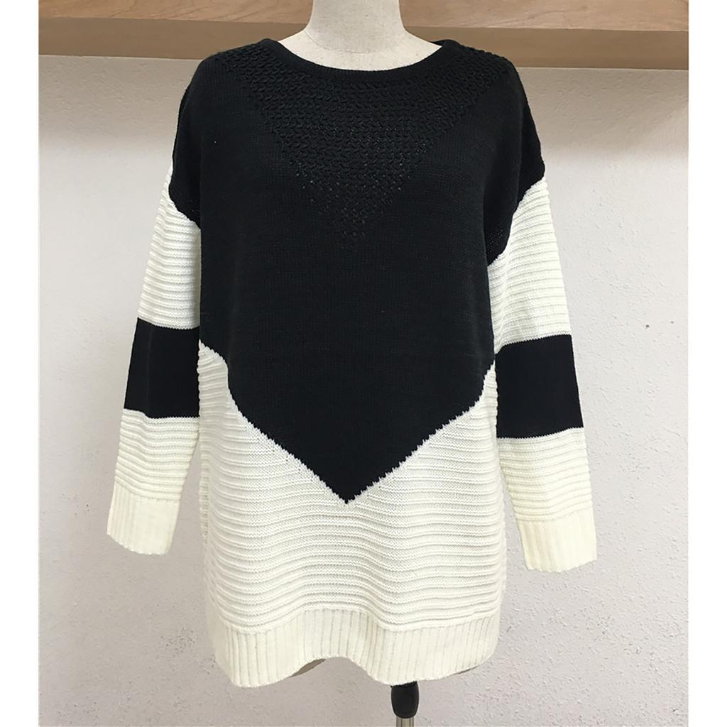 Women's Temperament Loose Round Neck Stitching Knitted Long-sleeved Sweater