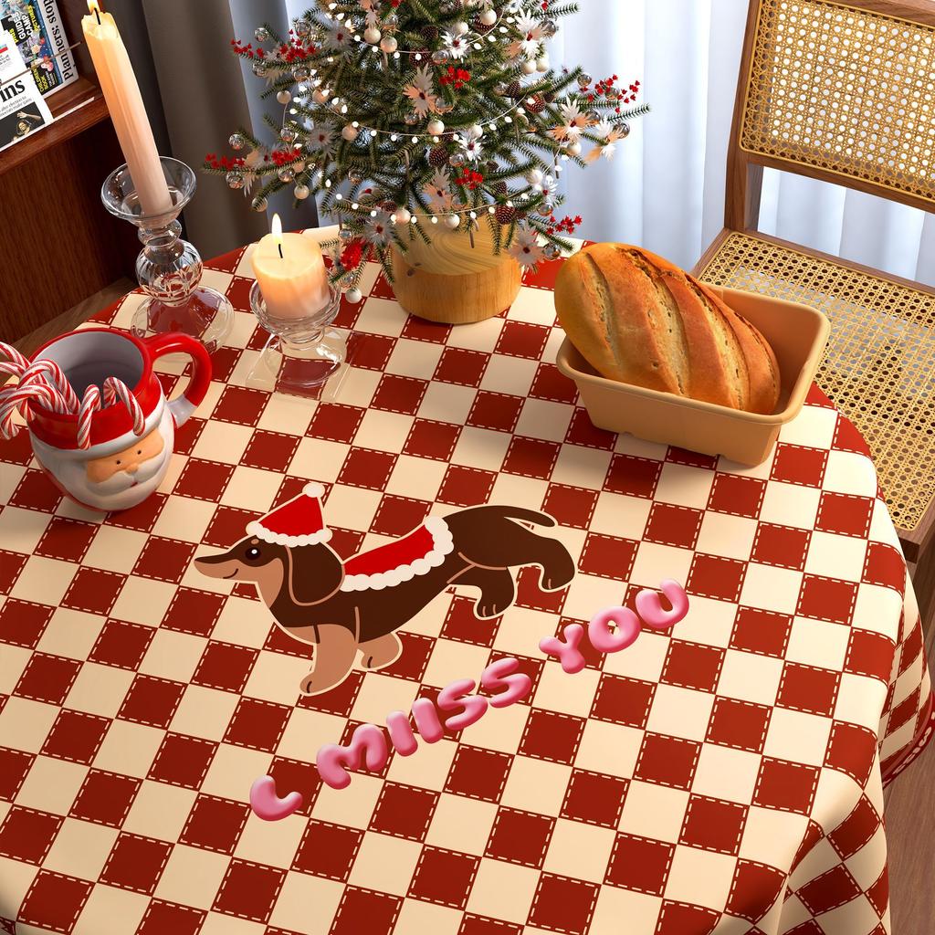 Christmas New Year Decor Round Tablecloth Waterproof Heat Resistant Washable Table Cover