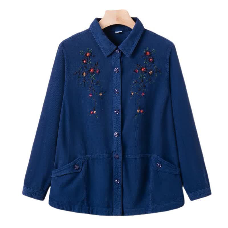 YUZHAOLIN Women's Embroidered Cotton Long-Sleeve Shirt