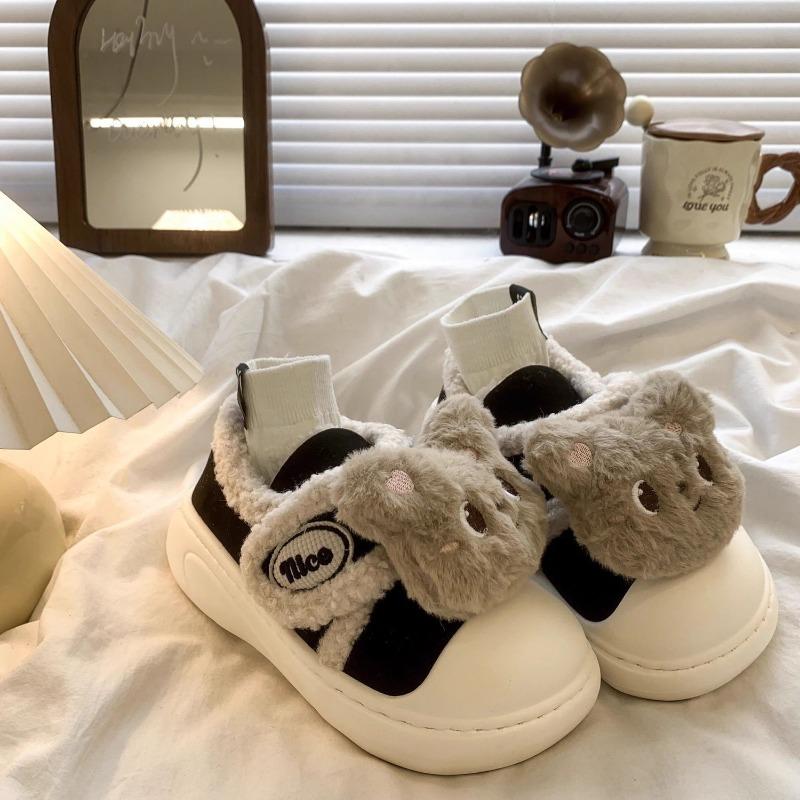 Cartoon Velcro Cotton Shoes Women's Autumn and Winter New Cute Bear Thick-soled Velvet Warm Versatile Snow Boots