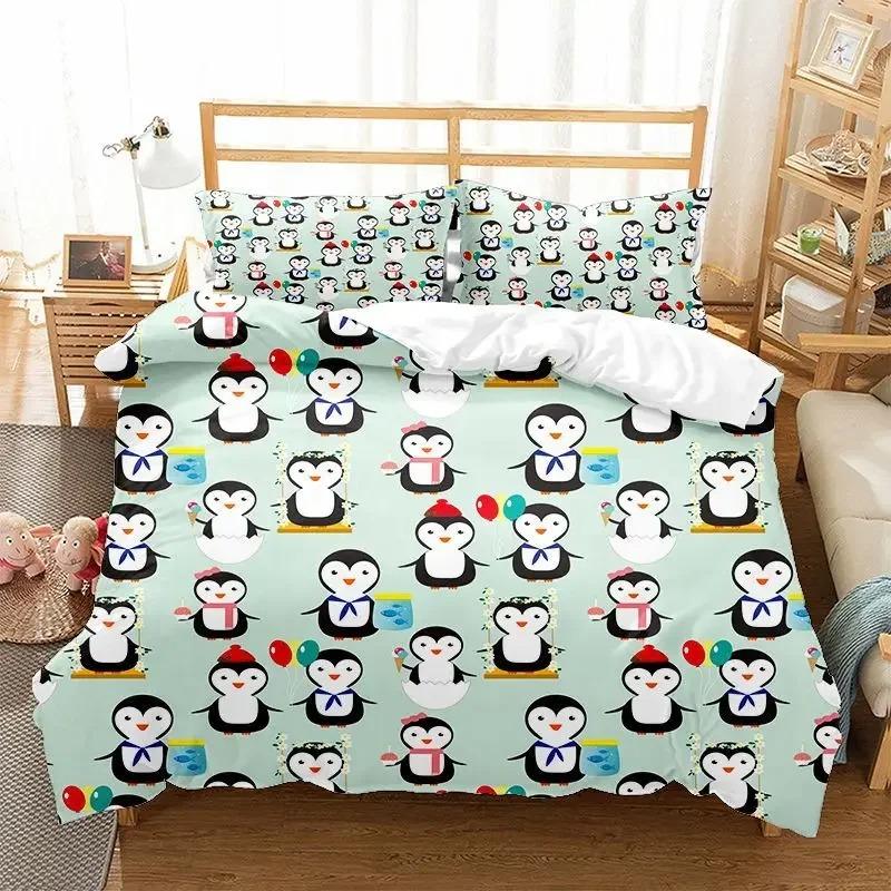 Cute Penguin Bedding Set Cartoon Animals Duvet Cover Set Twin For Boys Girls Room Decor Print Comforter Cover With Pillowcases