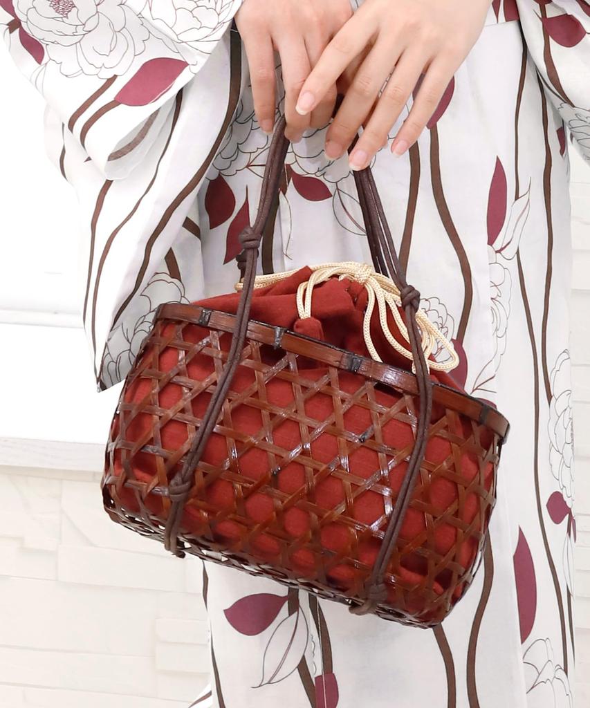 Basket Large Drawstring Perfect for and Japanese Clothing Accessories Bag, Simple, Capacity, Bag, Yukata, Stylish, Cute, (Wine Red)