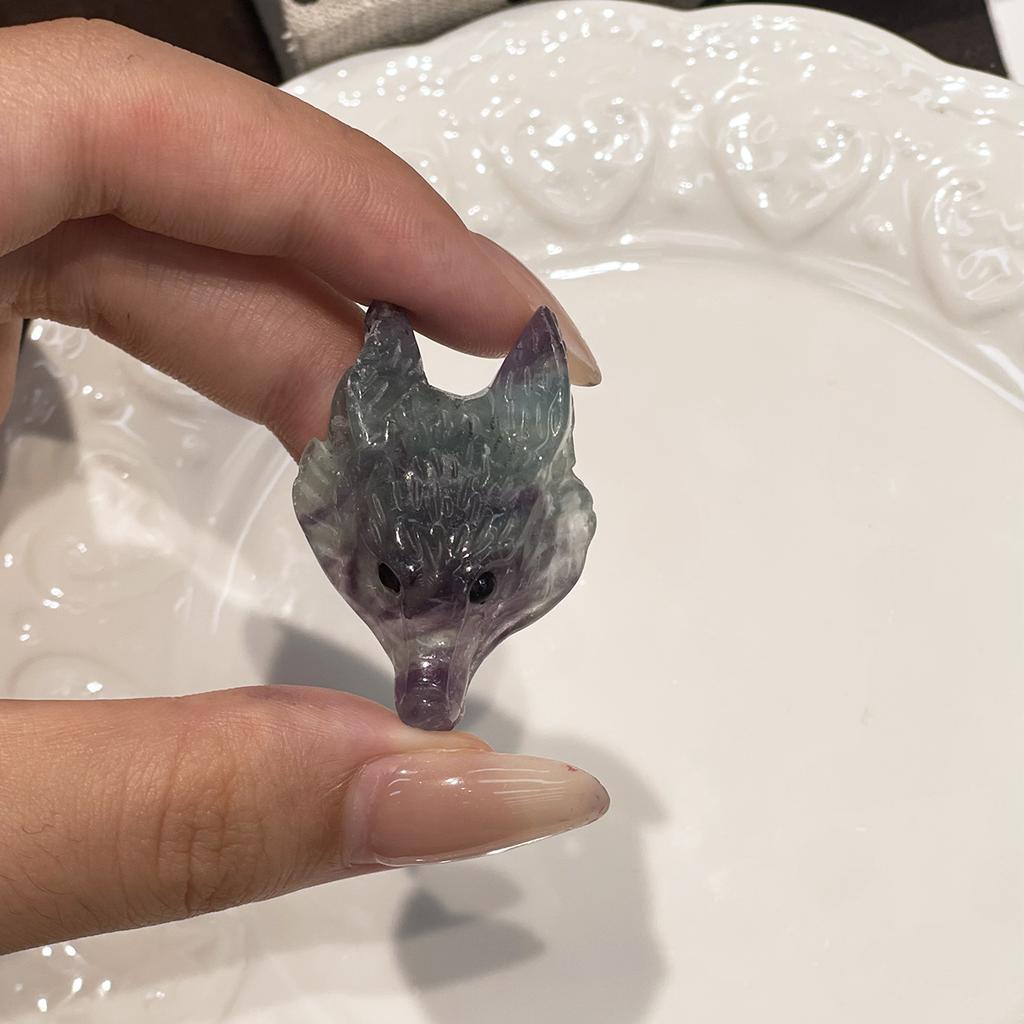 1Pc Natural Crystal Wolf Head Figurine 26×40mm Hand Carved Gemstone Animal Statue For Pocket Decor Crystal Collection